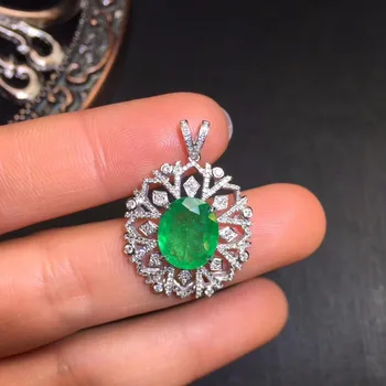

AIGS Fine Jewelry Certificate Real 18K White Gold AU750 Natural Green Emerald 3.22ct Gemstones Pendants for Women Fine Necklace