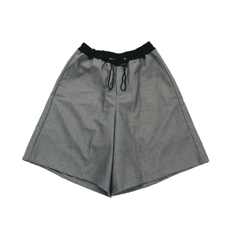 

Summer New Harajuku Female Five Pants Trousers High Street Cool Ladies Loose Wide Leg Pants Gray Tie High Waist Pants Bottoms