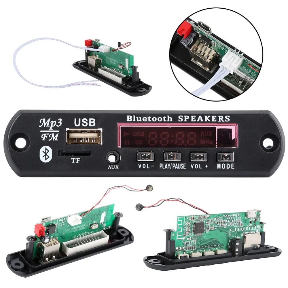 Беспроводной Bluetooth микро usb микрофон 12 В 5 в 3 мм AUX FLAC MP3 TF радио WMA декодер плата