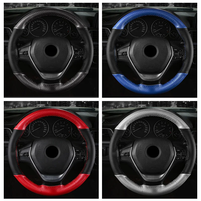 Fibra de Couro Cobertura do Volante do Carro Envoltório com Agulha Anti-deslizamento para Suvs Autoyouth Polegada Universal Micro Ponto no & Linha 15 15 Capas p direção