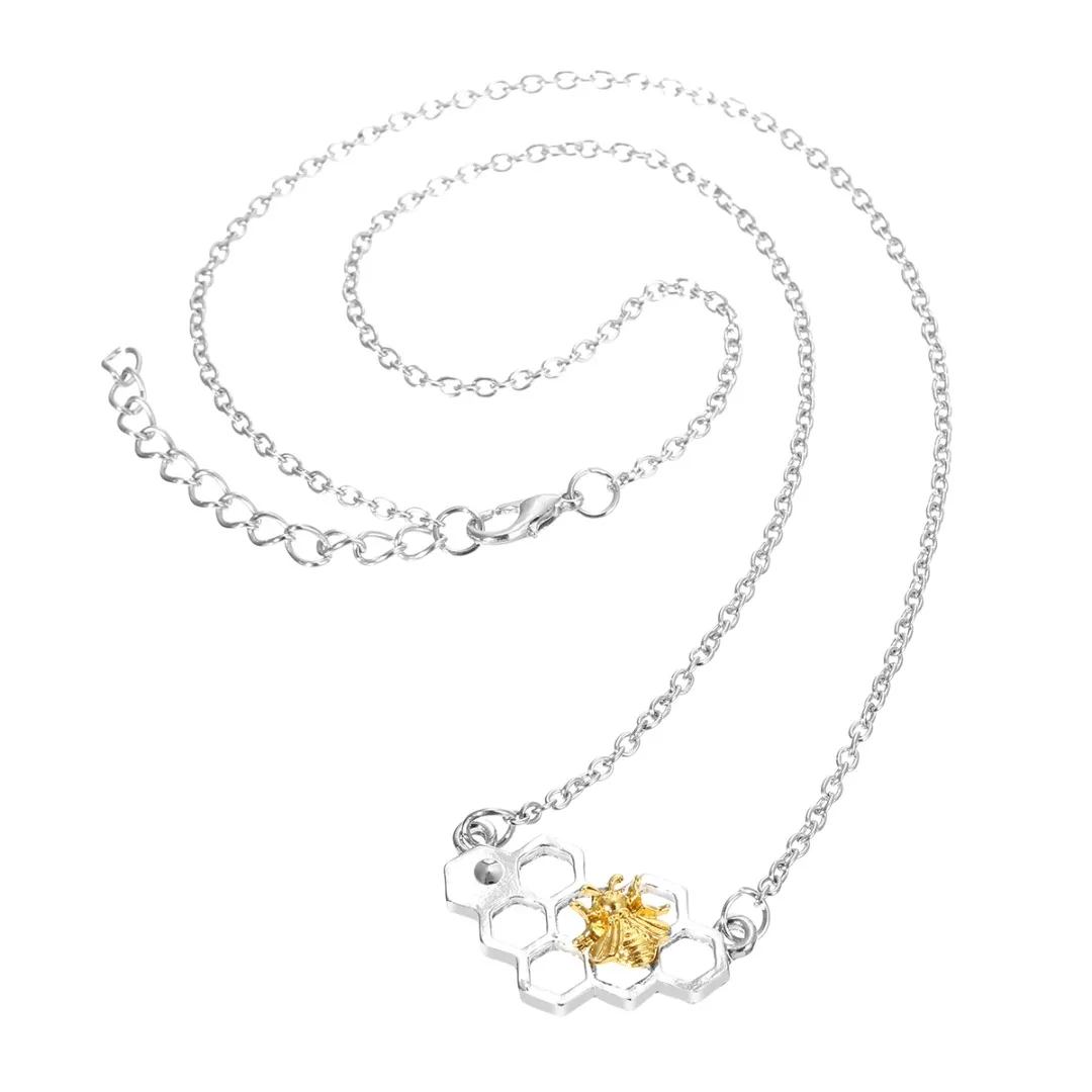 Men's Bee Chain Pendant Necklace Shellhard Classic Heart Hollow Honeycomb Honeybee Necklaces Fashion Jewelry Gift