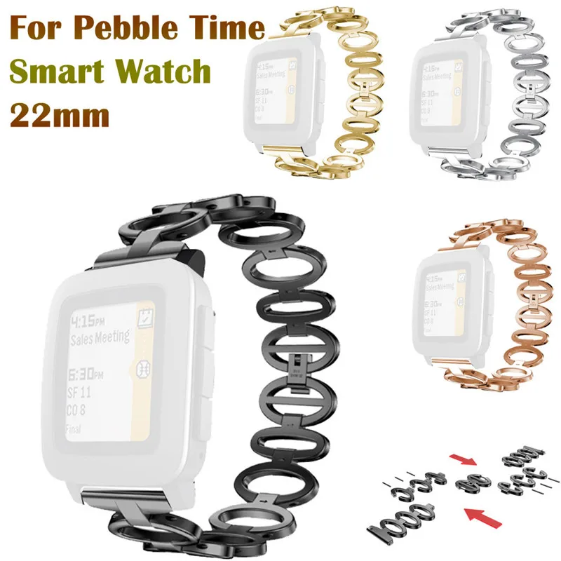 

Fashion and classic Unique elegant luxury design Alloy Stainless Steel Wristband Strap For Pebble Time Smart Watch 22mm
