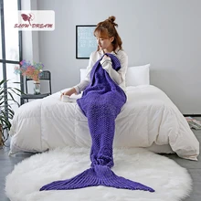 Slowdream Purple Mermaid Tail Blanket Throw Blanket For Adult Kids Sofa Bed Sleeping Bag Wrap Knitted Handmade Blanket Best Gift winter sleeping bag bed throw wrap mermaid blanket