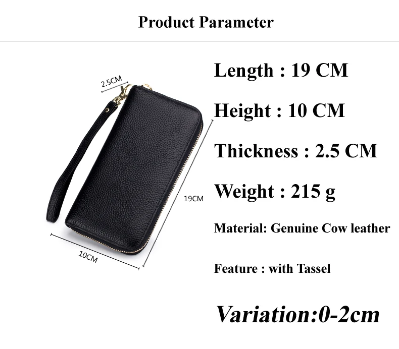 Lomelobo Unisex Tassel Long Wallet Genuine Leather Women Men Litchi Cowhide Leather portomonee Boy Girl Credit Card Holder Purse HPLA218 Details (02)