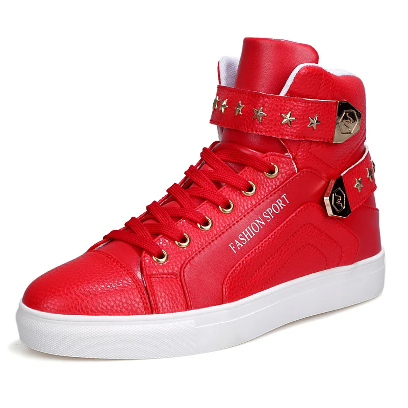 

Fashion Sport Red Black White High Top Sneakers PU Leather Men's Casual Shoes