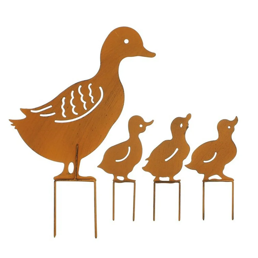 

4Pcs Ducks Cute Retro Decoration European Garden Plugs Party Lawn Home Inserted Wedding Rusty Iron