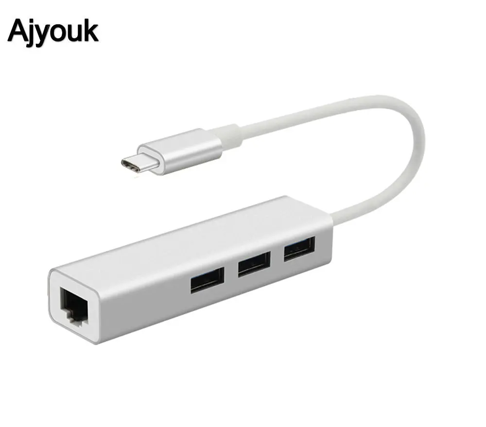 

Type-c To LAN RJ45+3 USB 3.0 Hub Muti-function Gigabit Ethernet Adapter 1000Mbps for MacBook Pro PC