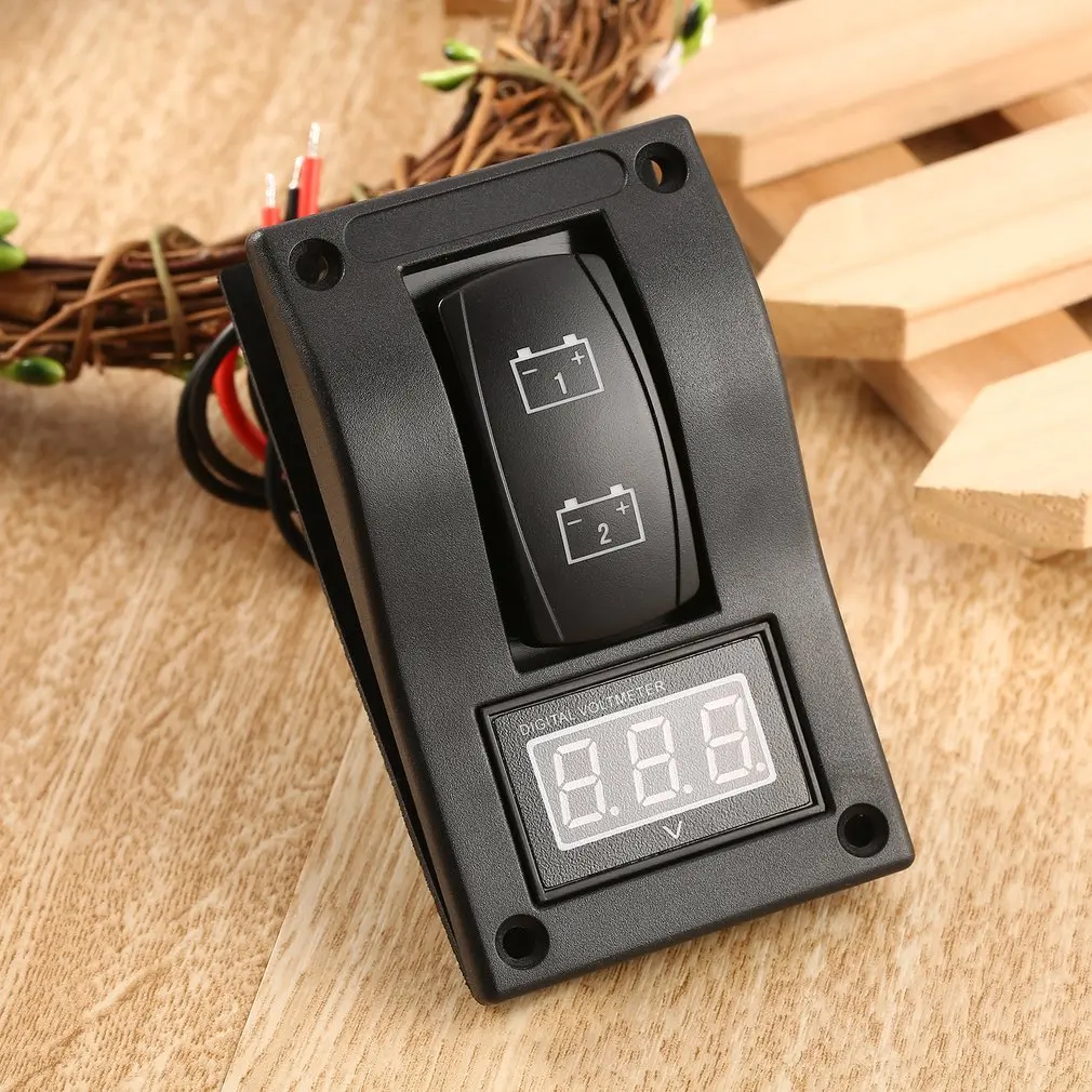 Waterproof 12-24V LED Dual Digtal Voltmeter Battery Test Panel Rocker Switch for Car Motorcycle Truck Marine Boat Free Shipping