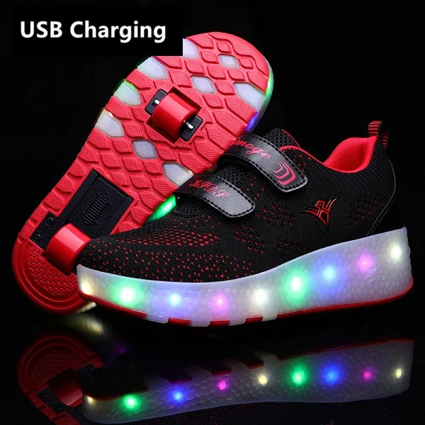 Heelies USB зарядка светодиодный Красочные Дети Мода кроссовки с два колеса роликовые коньки обувь для мальчиков и девочек синий - Цвет: 159 Red