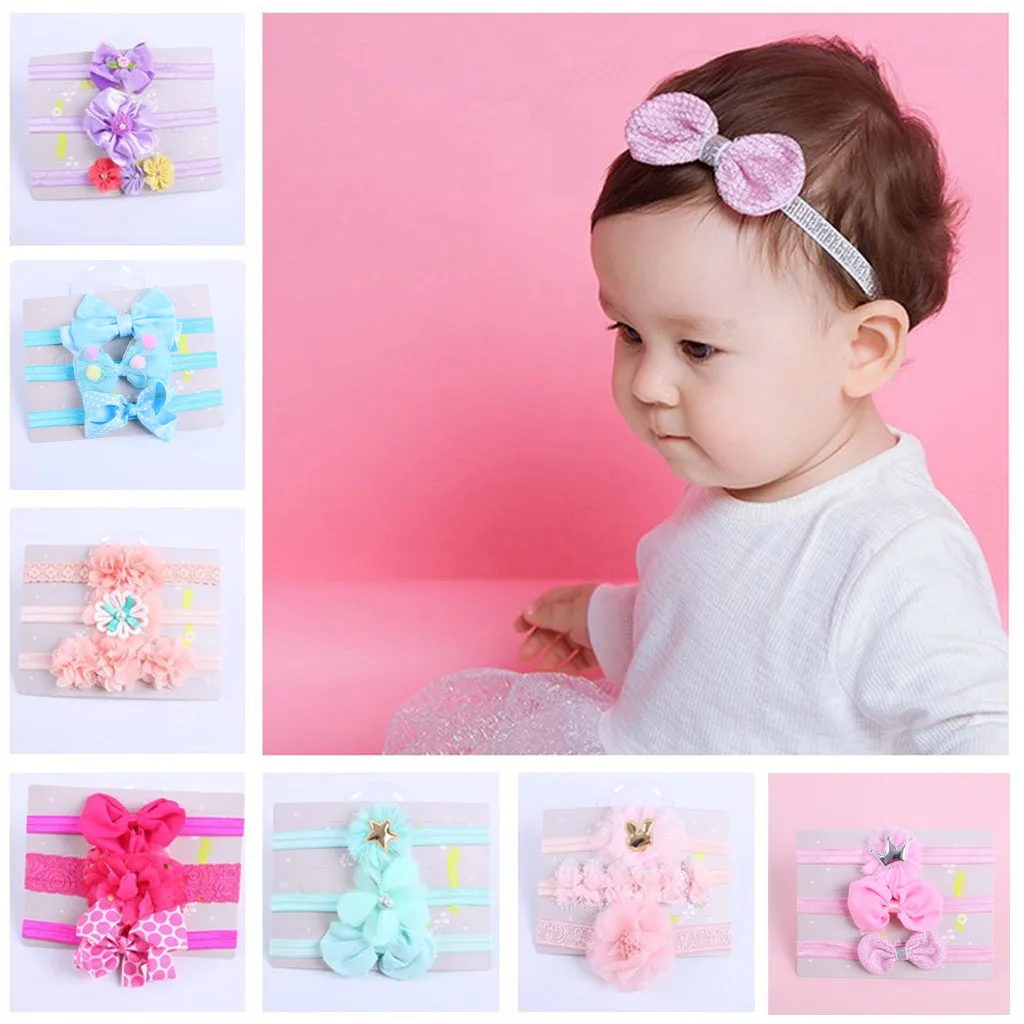 

3Pcs Cute Rabbit Ear Baby Headband Bow Flower Elastic Hairband Baby Girls Headbands Children Turban Hair Accessories Set HOOLER
