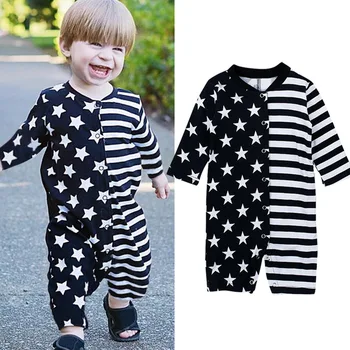 

Ins Fashion Baby Boy Rompers Autumn Long Sleeved Stars&Stripe Unsymmetrical Print Baby Clothes Newborn Baby Boy Clothing DS19