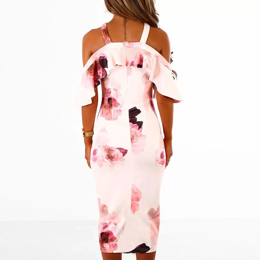 Сексуальное женское платье без рукавов с принтом открытыми плечами вечерние