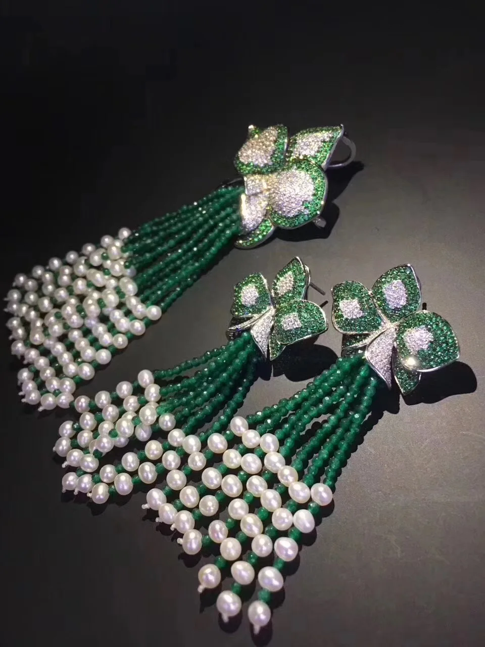 natural fresh water pearl tassels pendant and flower stud earring