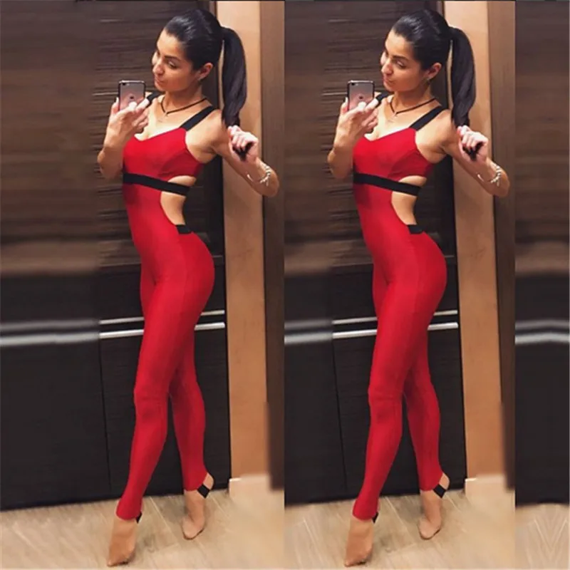 

Active Women Summer Red Yoga Sport Gym Wear Deep V Backless Flex Mujer Fitness Jogging Jumpsuit Seamless Femme Workout Clothing