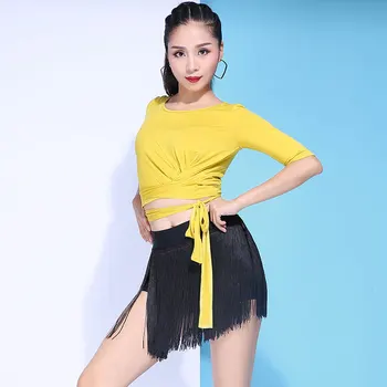 

2019 New Female Latin Dance Dress Suit Sexy Tops Tassel Skirt 2 Pieces Women'S Ballroom Samba Salsa Practice Clothes DWY1391
