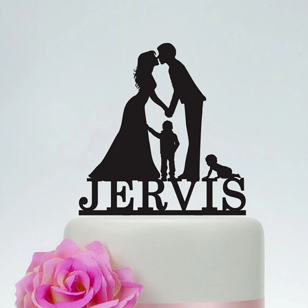 

Wedding Bride and Groom and Child Cake Topper,Custom Acrylic silver wooden FamilyCake Topper,Personalized Decoration Cake Topper