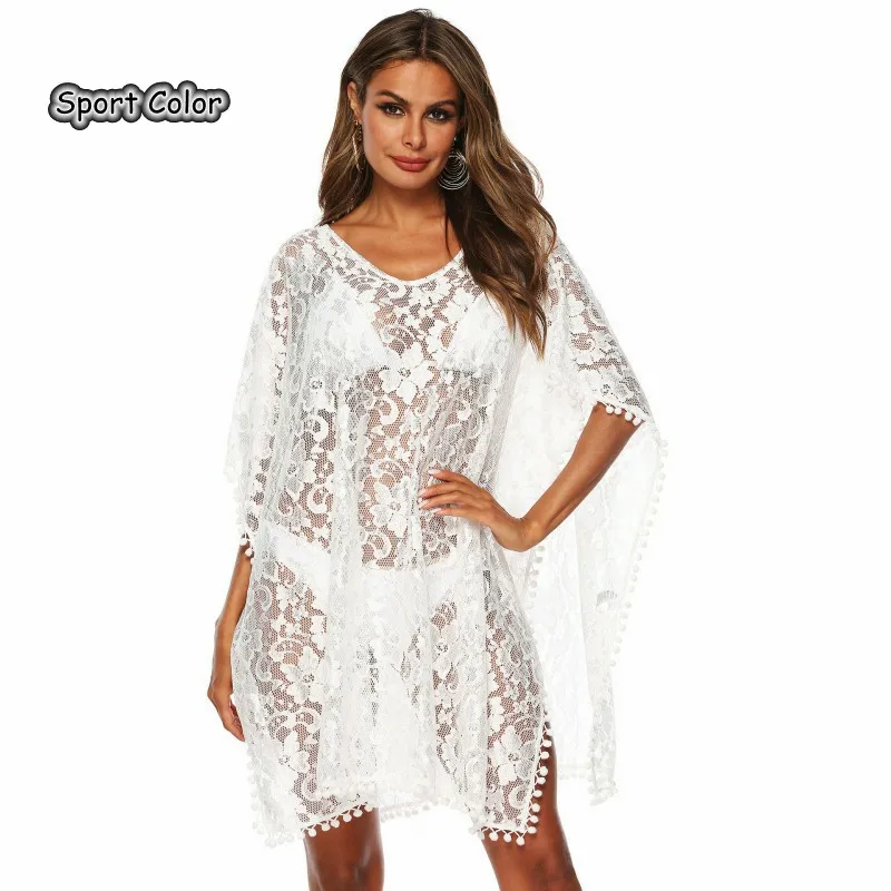 

New Hot Sexy Swimsuit Cover Up Popular Beach Dress Beach Cover Girls Lady One Size White Lace Pareo Sarongs Bikini Tunic
