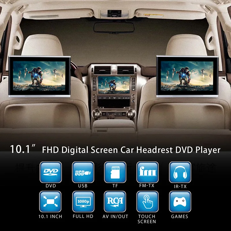 10 1 дюймов Full HD 1080 P видео подголовник автомобиля мониторы сенсорный экран DVD плеер