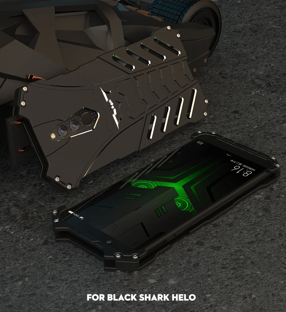Для XIAOMI черный чехол с акулой R-JUST Бэтмен Броня Алюминиевый металлический для Xiaomi Black shark HELO чехол противоударный чехол 5,99"