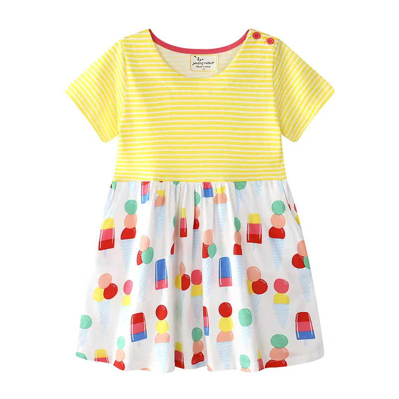 

Summer new 1-6 years old children clothing girl dress yellow striped short-sleeved cartoon print casual dress girl Kids clothes