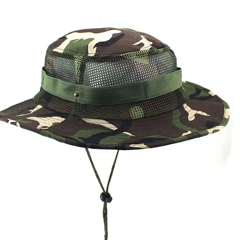 Camouflage Bucket Hat With String Summer Men Women Fisherman Cap
