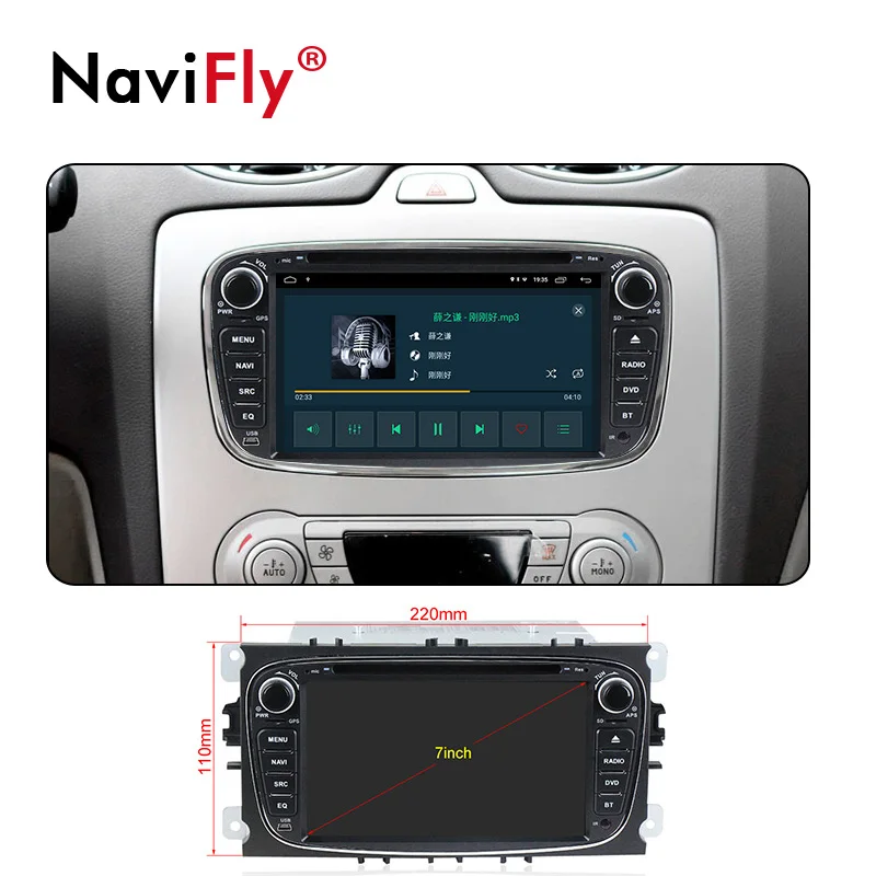 Top NaviFly 2 Din Android 9.1 AutoRadio GPS navigation for FORD/Focus/S-MAX/Mondeo/C-MAX/Galaxy 2G+32G 7808IC WIFI FM RDS USB MAP 2