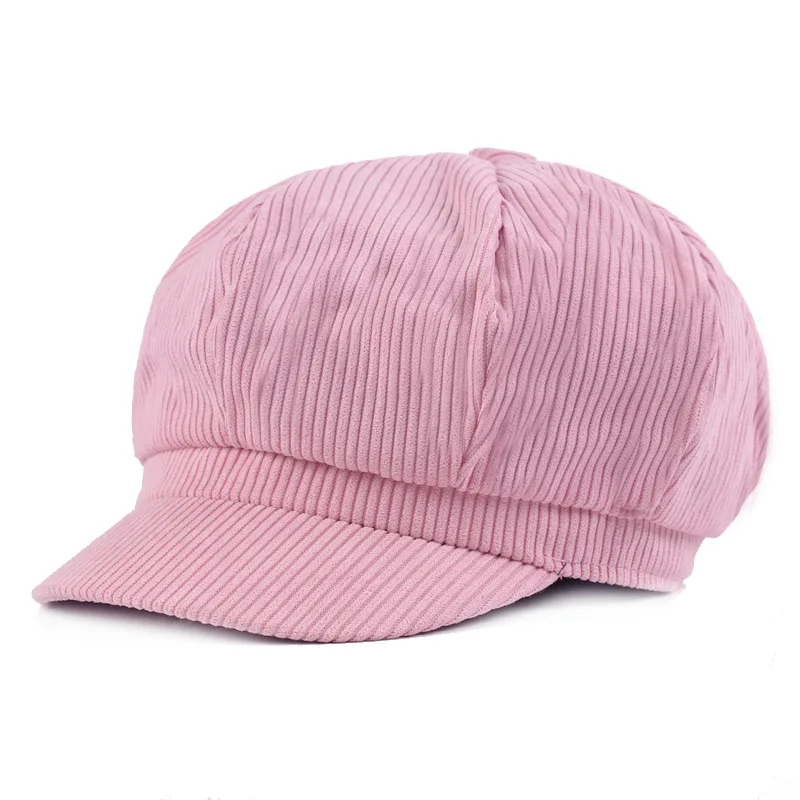 Retro Newsboy Cap for Women Solid Corduroy Paperboy Cabbie Beret Female Octagonal Casquette Ladies