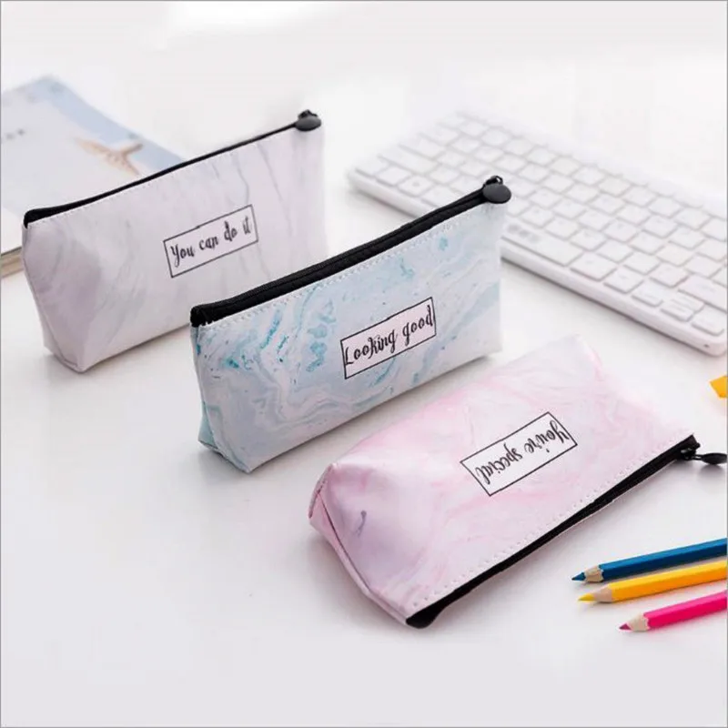 

Hot Sale Novelty Marble Pencil Cases Large Capacity Waterproof Leather Stationery Pen Bag Pouch School Supplies Stationery