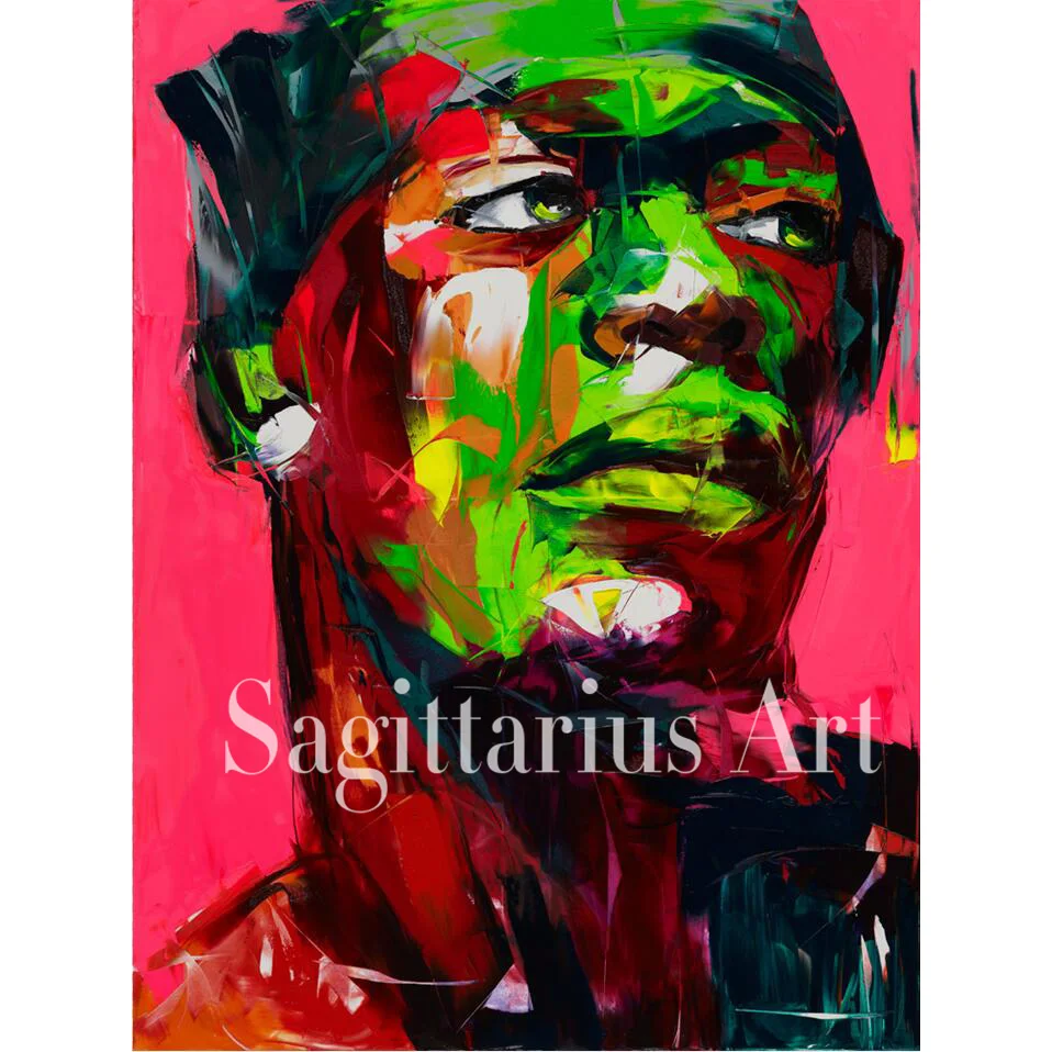 

Hand Painted Palette knife portrait Cool Face Art Untitled 35 Francoise Nielly Designer Oil painting canvas Wall Decor BedRoom
