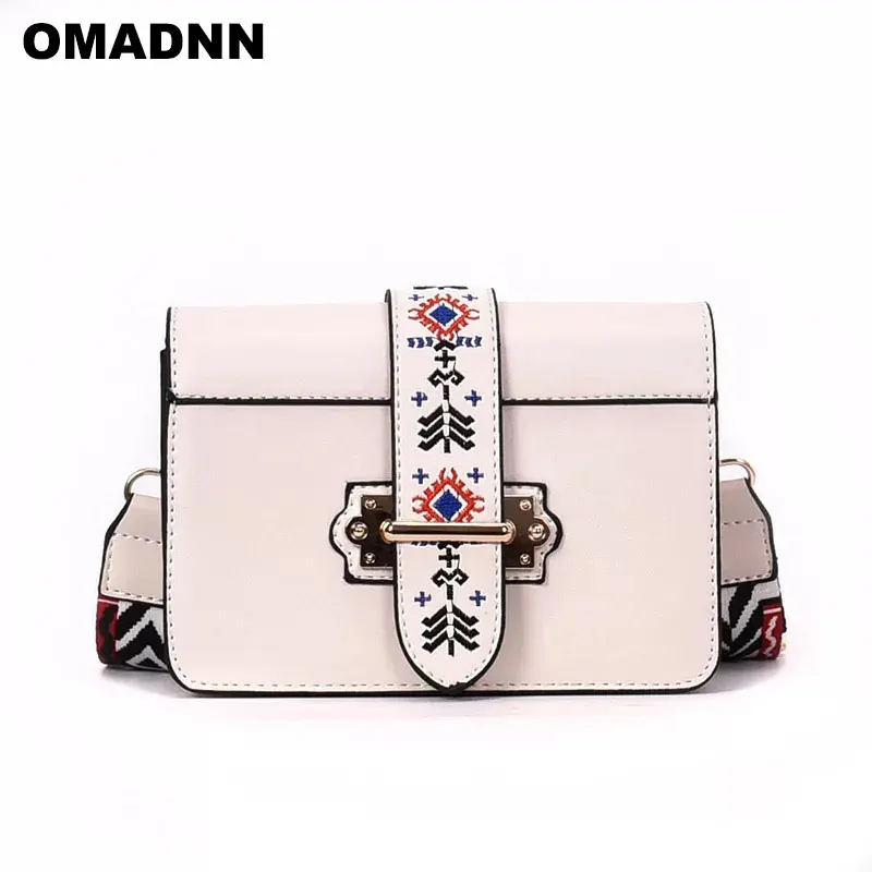 Female PU Leather Wide Shoulder Straps Handbags Fashion National Bag