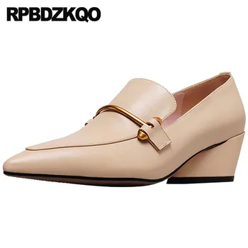 

medium heels european designer shoes 2018 pointed toe japanese catwalk chunky top quality size 4 34 33 ladies genuine leather
