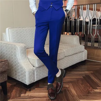 

Mens Dress Pants For Wedding Party Formal Trousers Men Suit Pants Slim Fit Casual Solid Color Blue Pantalon Costume Homme 2018