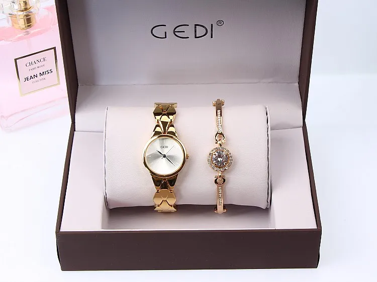 Хит, модные женские часы GEDI из розового золота, топ класса люкс, Брендовые женские кварцевые часы, 2 шт., Часы Relogio Feminino Hodinky