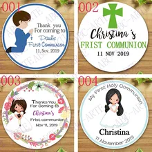 72/88 Uds. Pegatinas personalizadas de primera comunión para invitación para niños y niñas invitación de bautismo de Biblia religiosa inglés