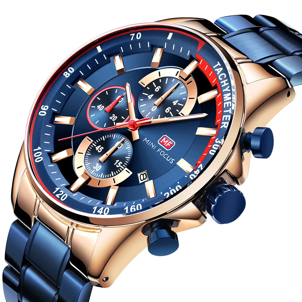 

2019 Fashion Blue Watch Men Quartz Clock Mens Watches Top Brand Luxury Metal Strap Multifunction Calendar Sports Military Watch
