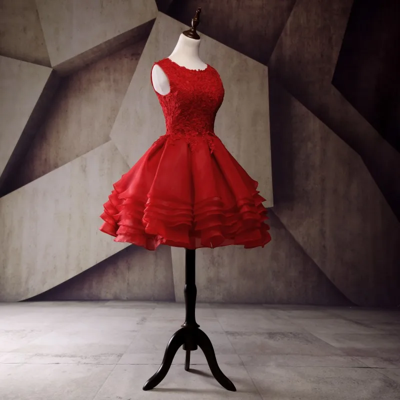 Красные Короткие платья для выпускного вечера для подростков, винтажное кружевное платье из органзы с оборками и аппликацией для выпускного бала, вечерние мини-платья