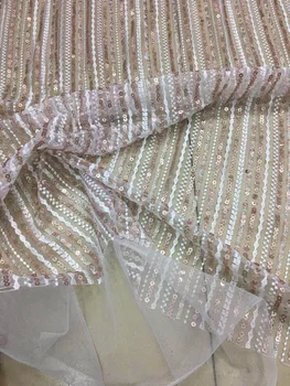 

Hot selling beaded lace fabric with sequins french net mesh lace fabric ZH-11836 for party dress