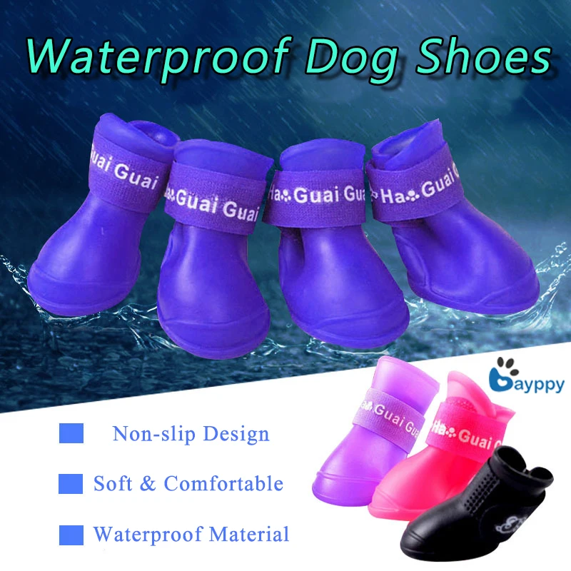 4pcs Waterproof font b Pet b font Dog Shoes Anti slip Dog Footwaer Rain Snow Boots