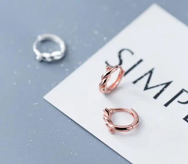 

tinny small 11mm Authentic Real 100% 925 Sterling Silver fine Jewelry GEOMETRIC love Knot twist Hoop Huggie Earrings gtle2498