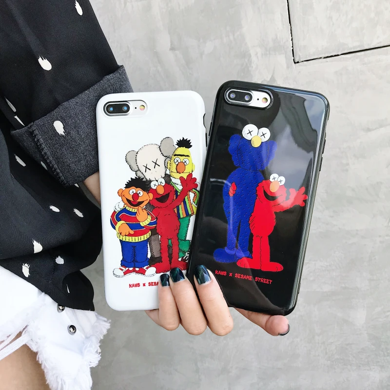 

funny cute XX kaws Toys Cartoon Sesame Street Case for iPhone 8 7 6 6S Plus X Xs Max X fashion Soft imd TPU Couple case capa