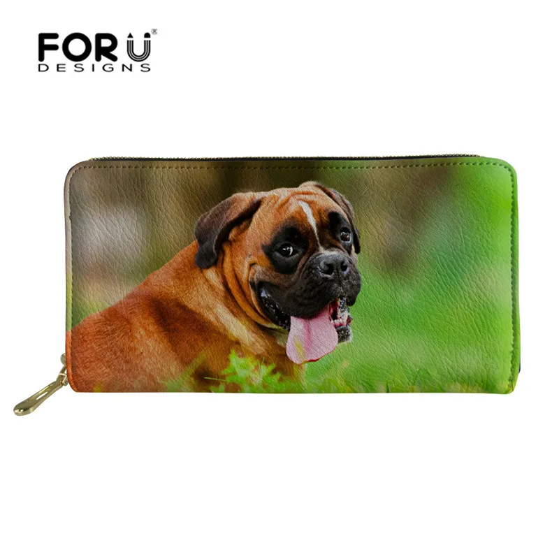 FORUDESIGNS Custom Images Christmas Boxer Dog Ladies Wallet Women Leather Purse Multifunction Women Wallet with Zipper Money Bag 