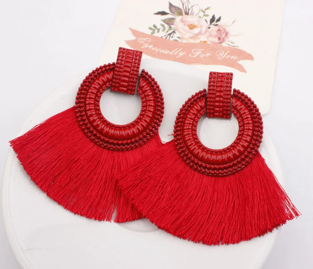 

Tassel Earrings Boho Stud Earrings For Women Big Statement Vintage Stud earring Red Pink Black Blue Fashion Jewelry