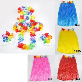 

Hawaiian Grass Skirt flower Lei Wristband fancy Dress costume - Red