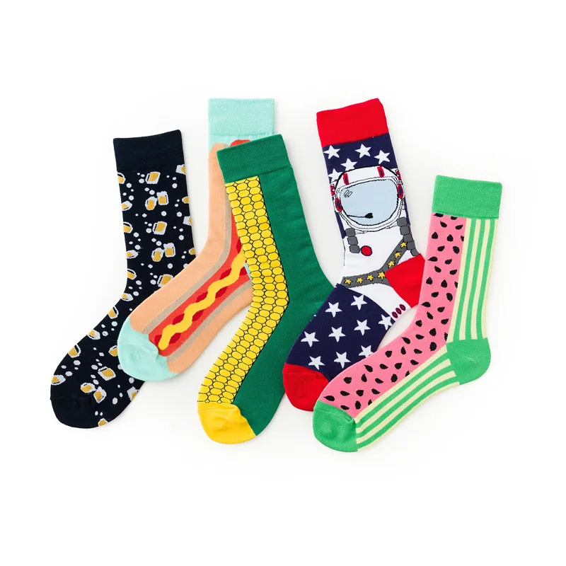 

5 Pairs Men And Womens Sock Cotton Cartoon Funny Happy Socks With Corn Watermelon Noodles Beer 152