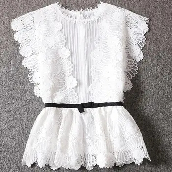 

2019 summer women sweet lace crop top sleeveless O neck transparent blouse WOMEN hollow out short stylish shirts TOPS