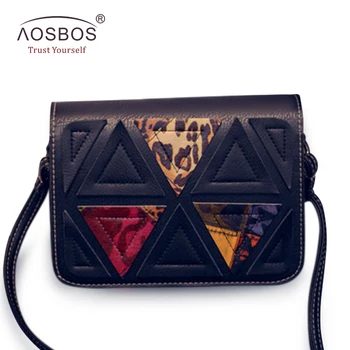 

Aosbos Women Vintage PU Leather Shoulder Bags Triangle Patchwork Messenger Bag Solid Zipper Crossbody Bags for Ladies