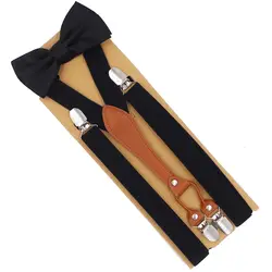 Новые подтяжки Комплект Кожа 4 клипы подтяжки с галстуком-бабочкой Винтаж Повседневное Suspensorio брюки черный ремешок Tirantes