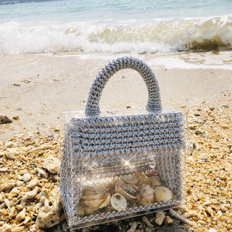 

Summer Hand-woven Bag Transparent Fashion Beach Bags Women Purse and Handbags Casual Chain Shoulder Messenger Bags
