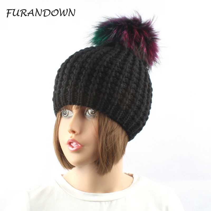 

FURANDOWN Autumn winters fashion brand skullies & beanies bonnet pompom fur hats for women girls