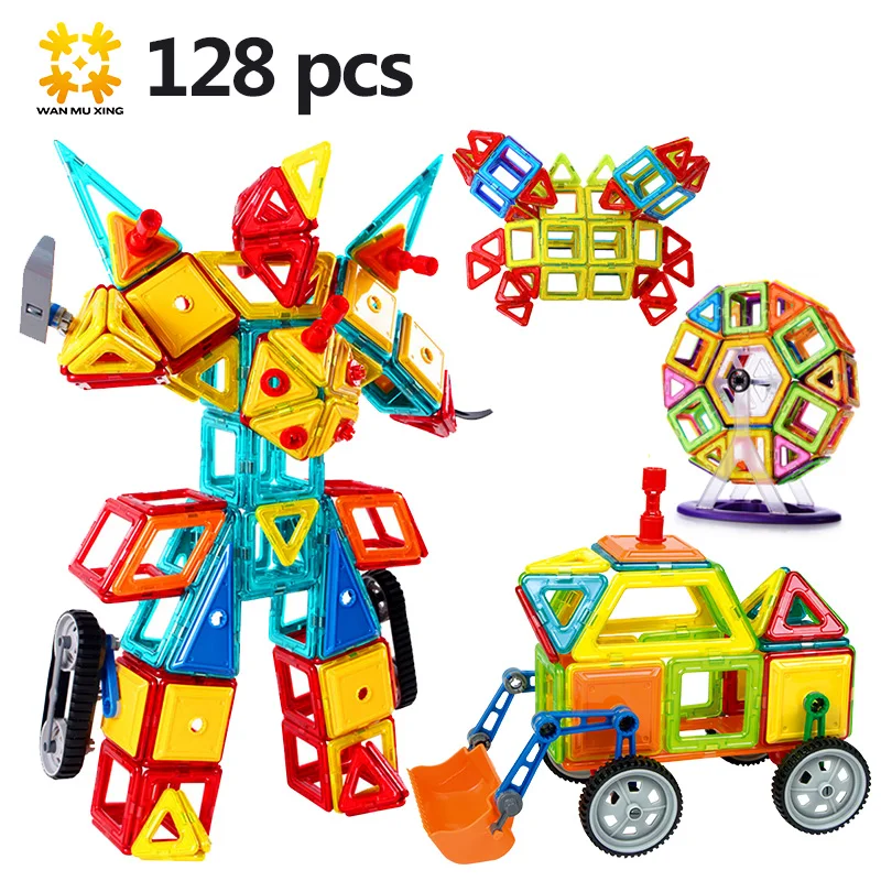 

Hot Magnetic Building Blocks Designer kits 128Pcs with Ferris Wheel Car Models Educational DIY Bricks Toys For Children M128